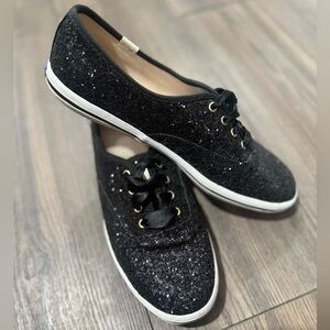 Kate Spade x Keds Black Glitter Sneakers Womens 7.5 Lace Up Sparkle Shoes